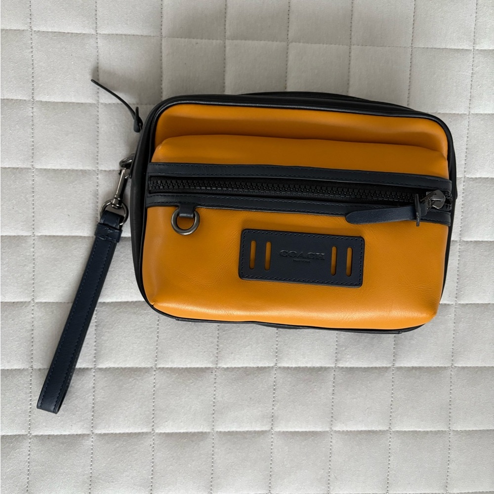 Coach Men's Orange and Black Toiletry Bag